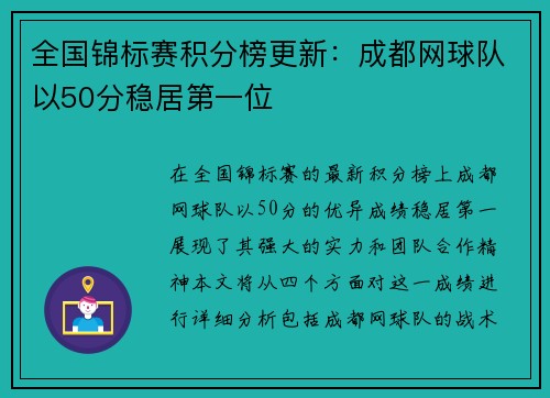 全国锦标赛积分榜更新：成都网球队以50分稳居第一位